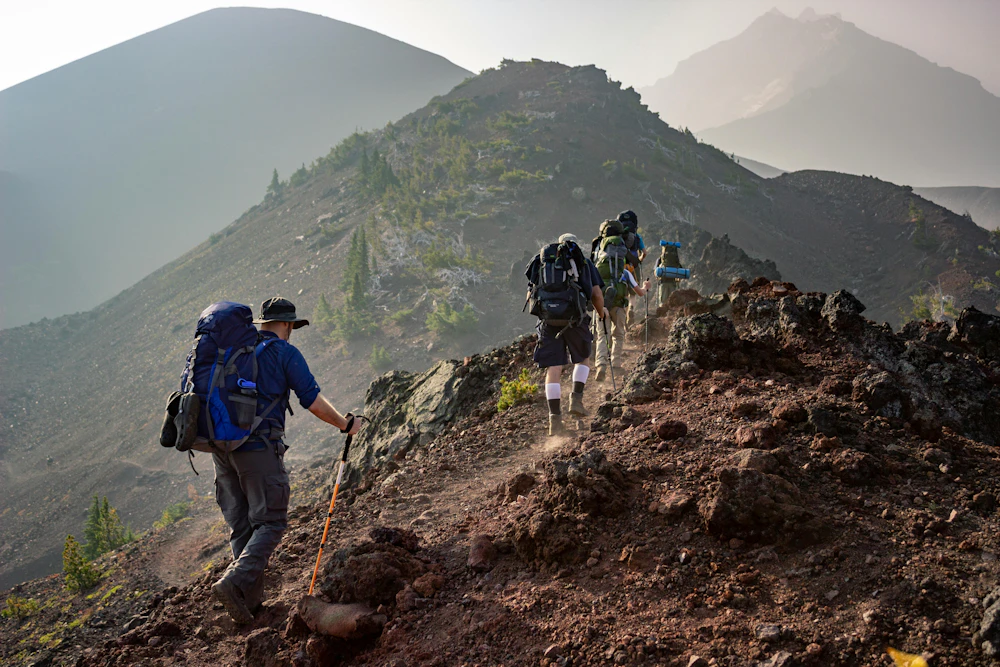 Group hiking on mountain